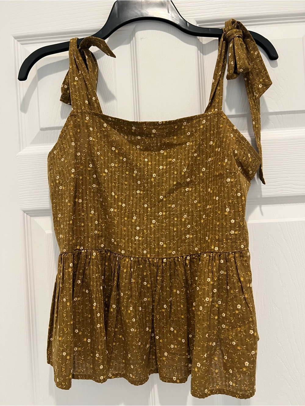 Madewell Mustard Floral Tie-Shoulder Peplum Tank